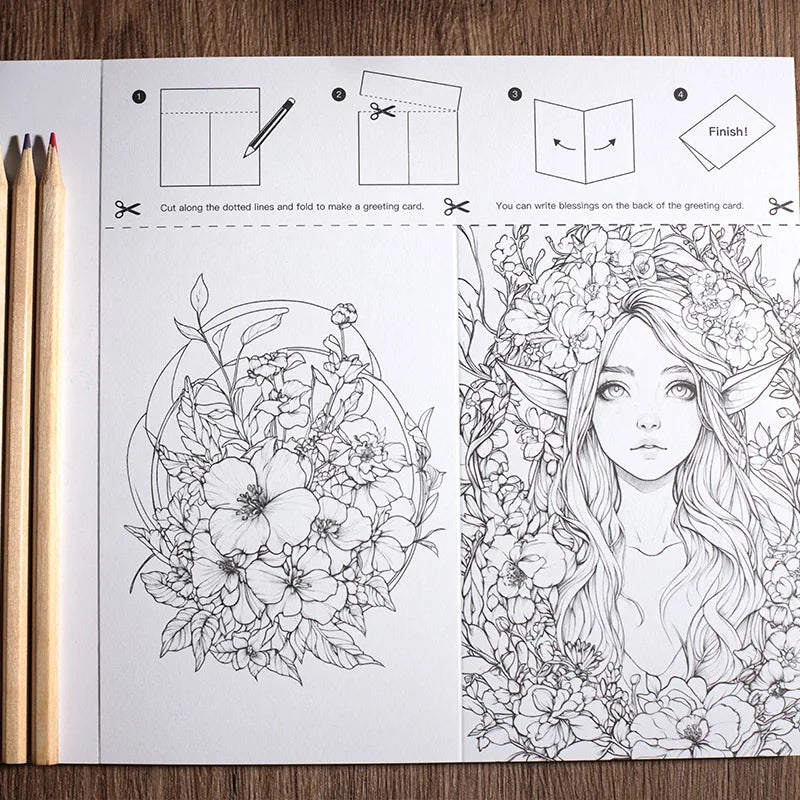 Garden Fairy Coloring Book for Children Adults Stress Relief Art Painting Sketchbook Watercolor DIY Drawing Notebook Supplies