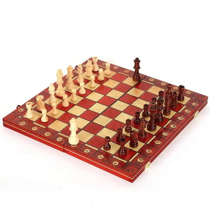 Folding Wooden Portable Chess Game Board Wooden Chess Board for Adults(Chess + Checkers and Backgammon)