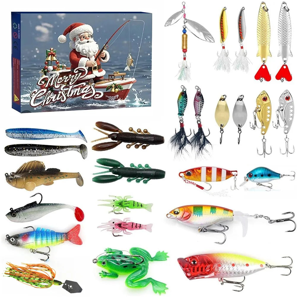 24 Days Fishing Lures Set Fishing Lure Advent Calendar Xmas Surprise Fish Bait Gift for Fishing Lovers Father Boyfriend Brother