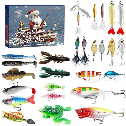 24 Days Fishing Lures Set Fishing Lure Advent Calendar Xmas Surprise Fish Bait Gift for Fishing Lovers Father Boyfriend Brother