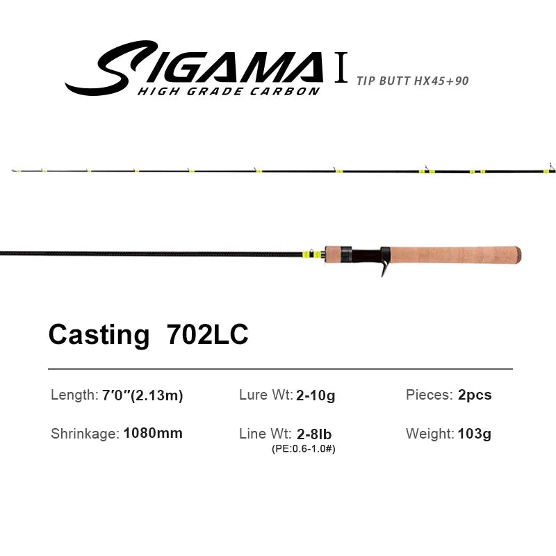 SIGAMA1 Ultralight Carbon Rods MF Action Spinning Casting Fishing Rods Perch Rod 2 section UL L power Travel Rod