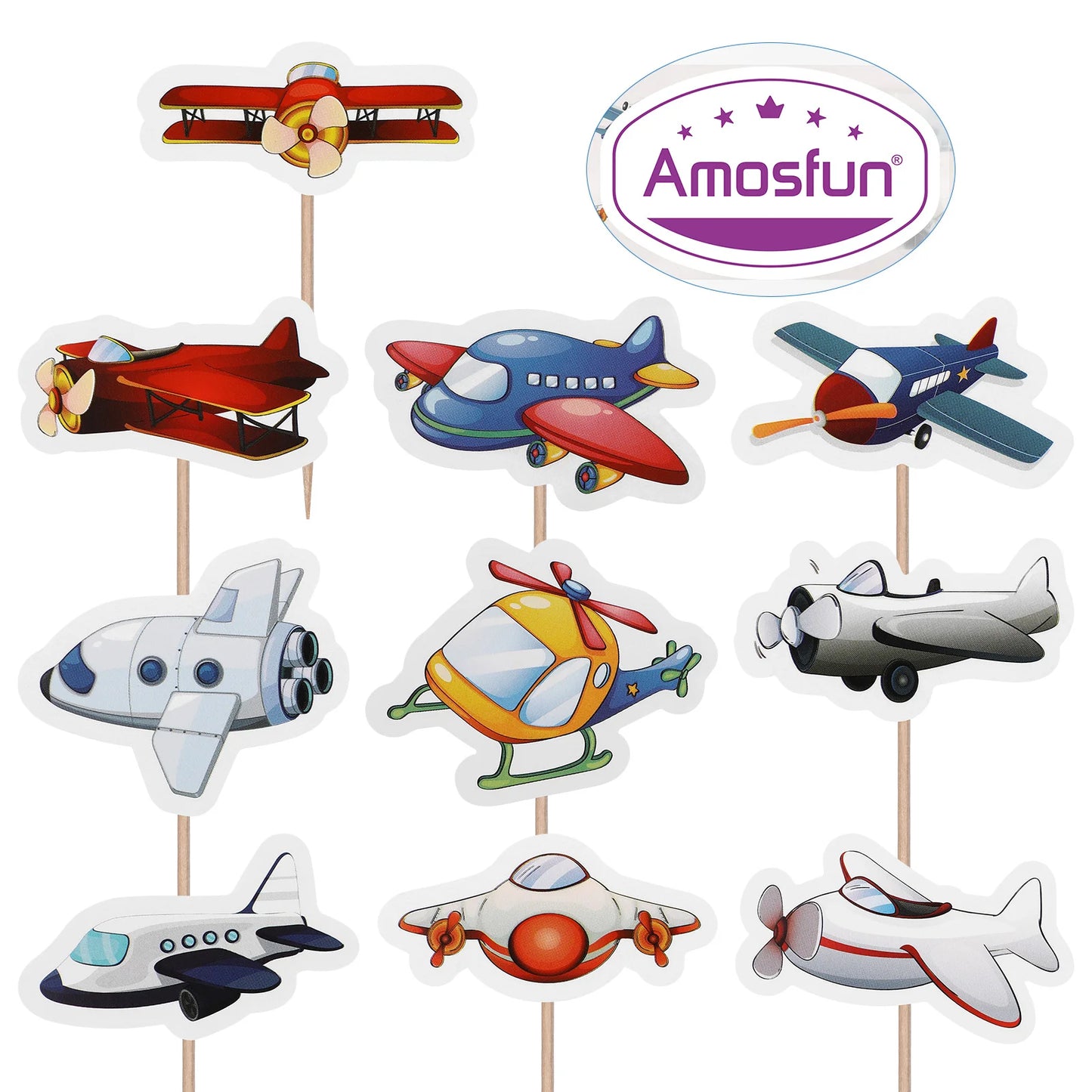 10 Pcs Plane Theme Birthday Decorations Cake Cupcake Picks Toy Set Toppers Airplane Wooden Child