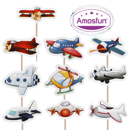 10 Pcs Plane Theme Birthday Decorations Cake Cupcake Picks Toy Set Toppers Airplane Wooden Child