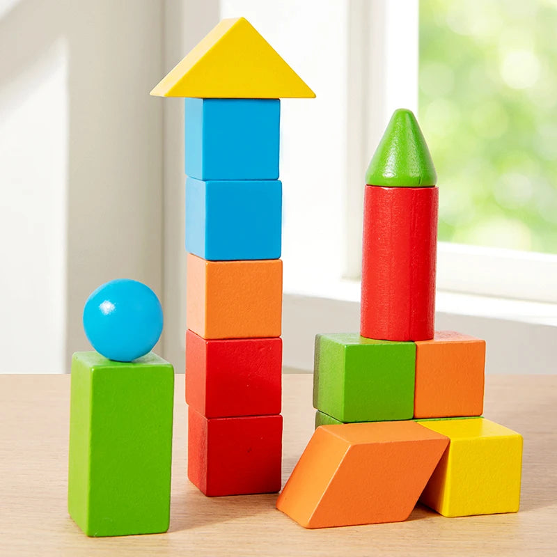 16/24/38Pcs Hot Wooden Building Blocks Set Assembled Building Blocks Baby Shape Color Early Educational Toys Gifts for Children