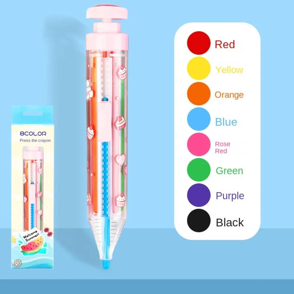 1Pc 8 In 1 Multicolor Crayons Creative Push Style DIY Replaceable Oil Pastel Colored Pencil for Kids Graffiti Painting Tools