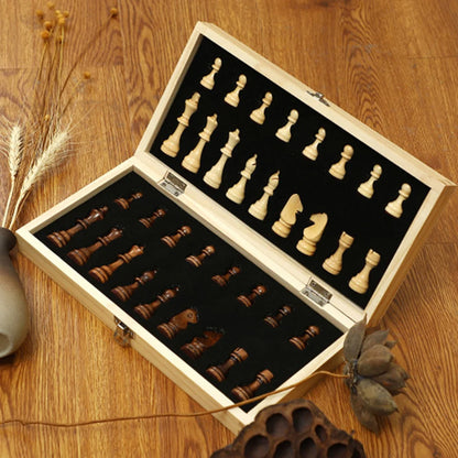 Wooden Chess Set Folding Magnetic Large Board With 34 Chess Pieces Interior For Storage Portable Travel Board Game Set For Kid
