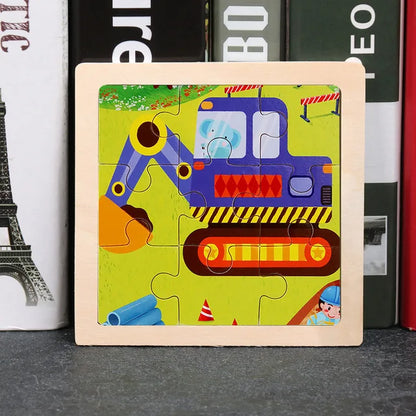 New 9piece Wooden 3d Puzzle Cartoon Animal Vehicle Intelligence Jigsaw Puzzle Game Montessori Educational Toys for Children
