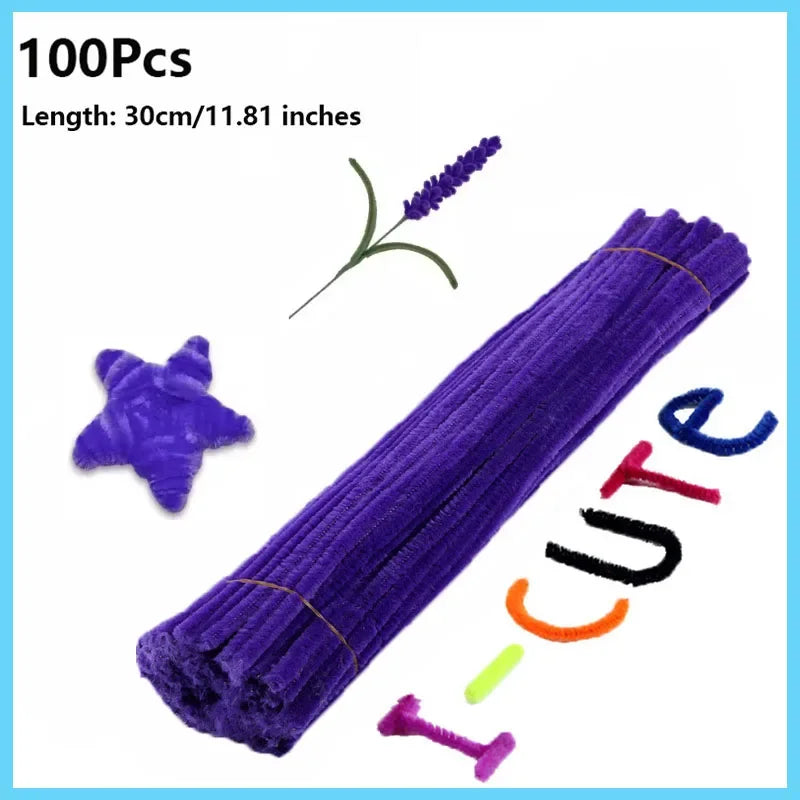 100pcs Colorful Chenille Stems Pipe Cleaners Plush Tinsel Stem Wired Twist Sticks Hair Strip Craft DIY Educational Toys Handmade