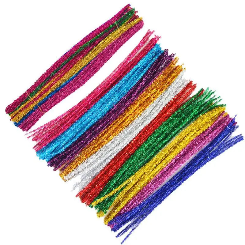 100pcs Glitter Chenille Stems Pipe Cleaners Plush Tinsel Stems Wired Sticks Kids Educational DIY Craft Supplies Toys Craft Xmas