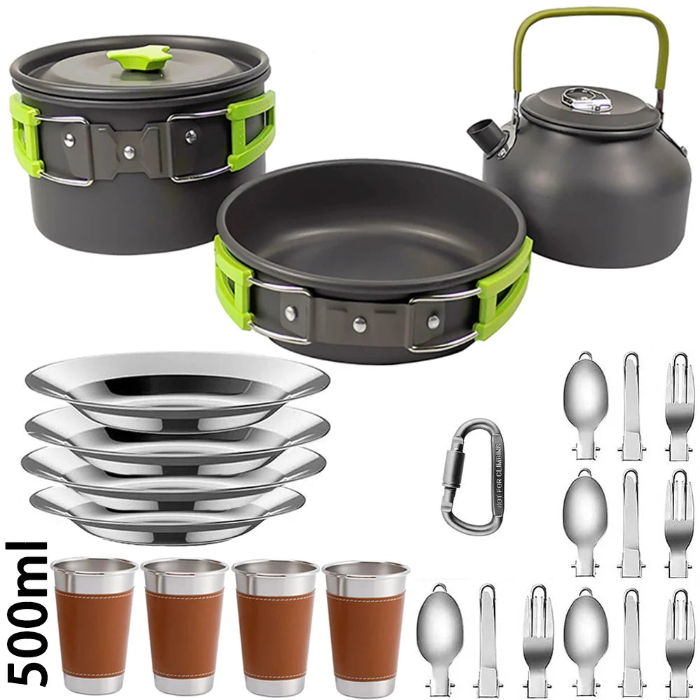 1Set Camping Cooking set Camping Cookware Travel Tableware Outdoor Picnic Set Teapot For 2-3 Peaple Non-stick pots assorted sets