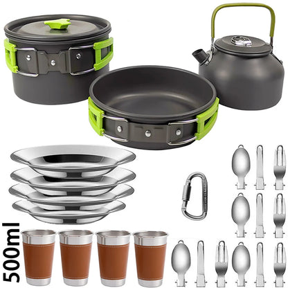 1Set Camping Cooking set Camping Cookware Travel Tableware Outdoor Picnic Set Teapot For 2-3 Peaple Non-stick pots assorted sets