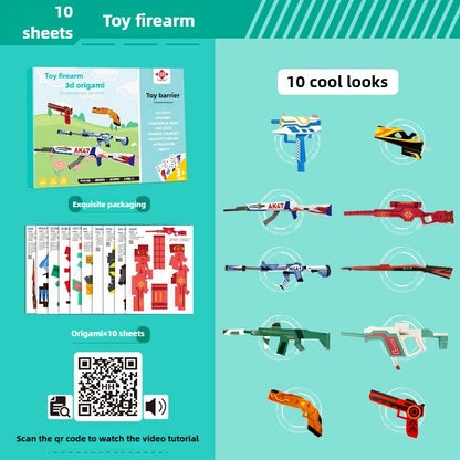 10/36 Sheets 3D Origami DIY Paper Airplane Handgun Children Educational STEM Toys Craft Kit Enhance Baby Spatial Thinking Gifts