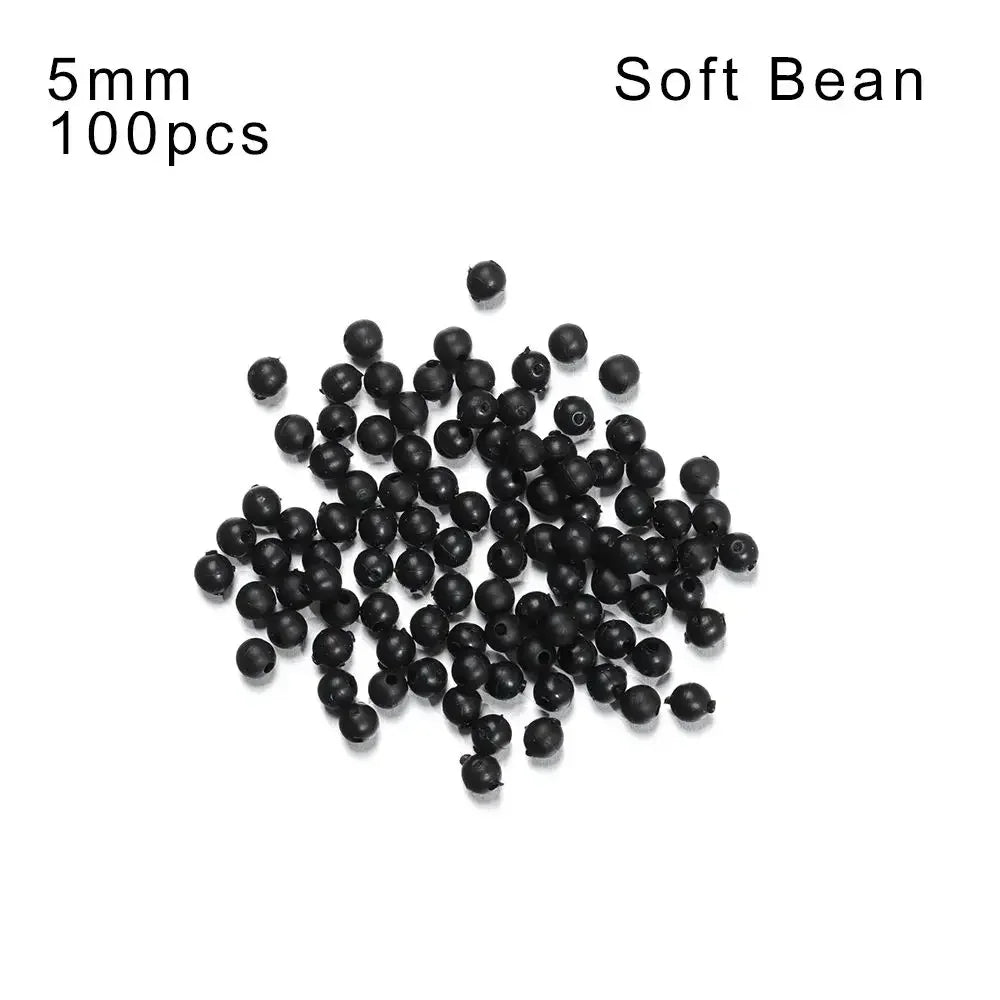 100pcs Fishing Beads Space Stopper Black 3mm-12mm Round Soft and hard beans Fishing Lures bait Hook Rig Accessories