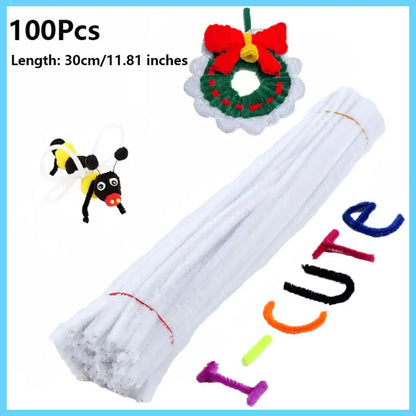100pcs Colorful Chenille Stems Pipe Cleaners Plush Tinsel Stem Wired Twist Sticks Hair Strip Craft DIY Educational Toys Handmade