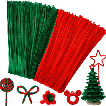 200 Pieces Pipe Cleaners Chenille Stems for Christmas Supplies Decorations, 11.81 Inches by 6 mm, Red and Green