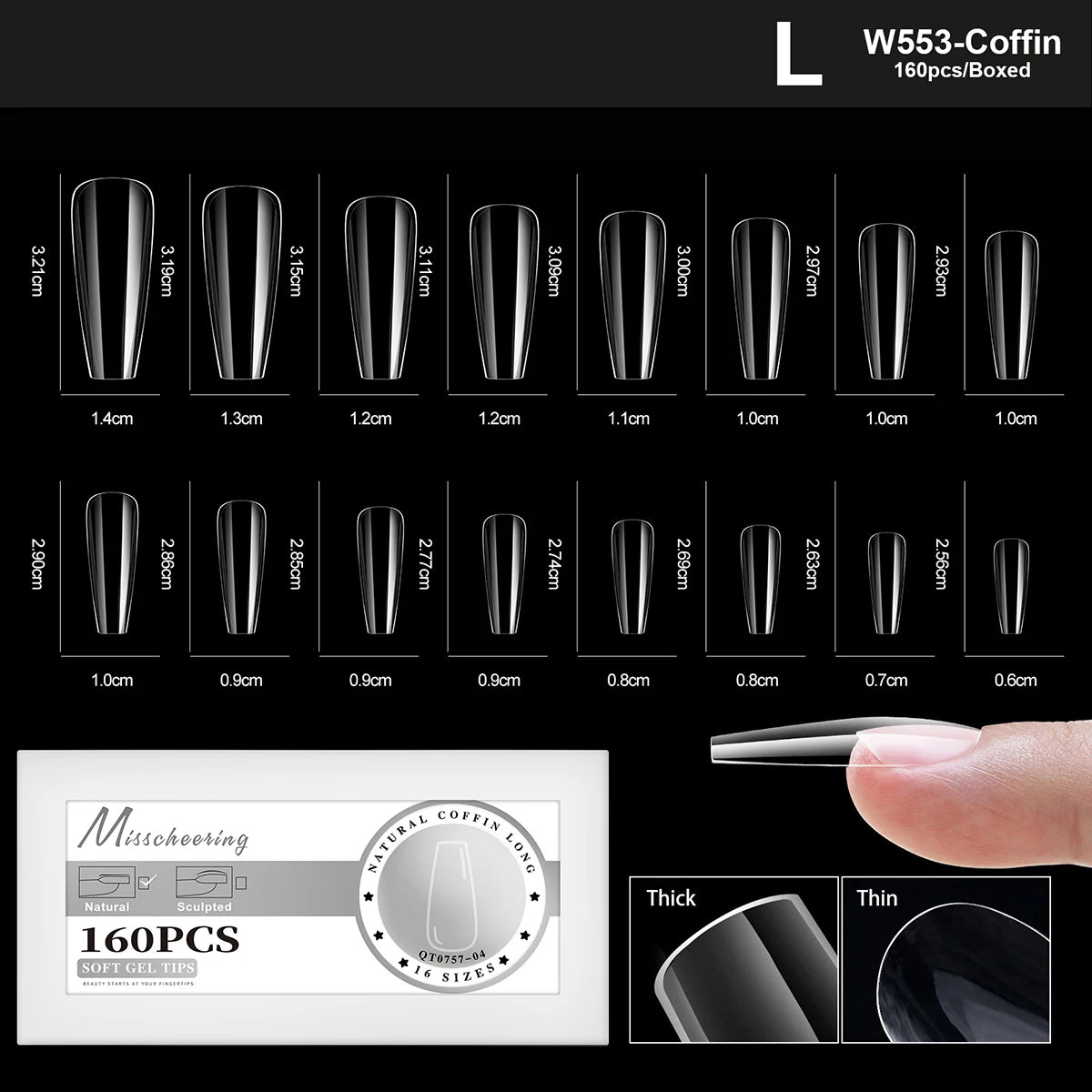 XS-L Nature Soft Gel False Nail Tips Full Cover Press on Almond Capsules Coffin Artificial Glossy Fake Nails Extension 16 Sizes