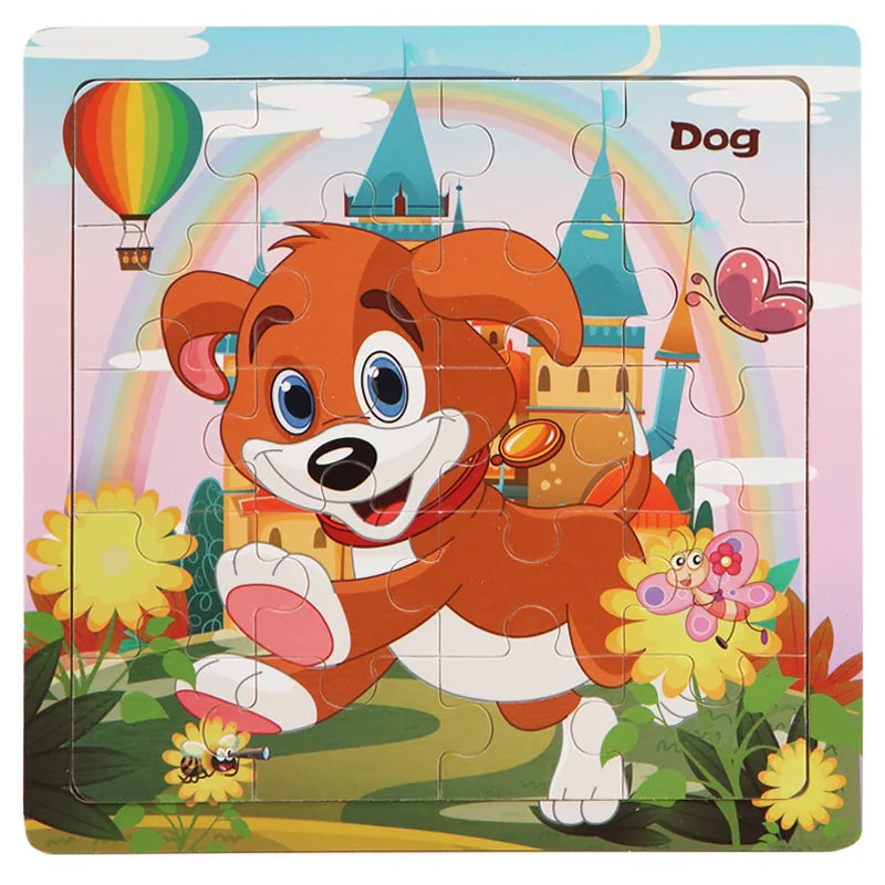 New 20 Piece Wooden 3d Puzzle Cartoon Animal Vehicle Jigsaw Puzzle Montessori Educational Toys For Kids Baby 1 2 3 Years