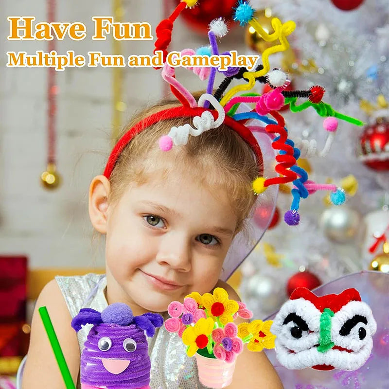 100pcs Colorful Chenille Stems Pipe Cleaners Plush Tinsel Stem Wired Twist Sticks Hair Strip Craft DIY Educational Toys Handmade