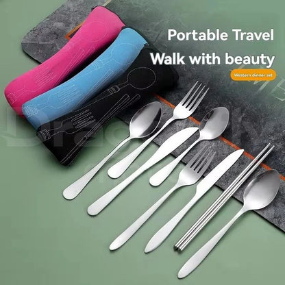 1/3pcs Picnic Set Tableware Washable With Zipper Travel Cutlery Kit  Portable Pouch For Dinner Household Tool Camping Spoon