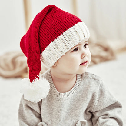 Santa Hats Family Matching Xmas Knit Hat Parent Child Pom Beanie Hat Winter Warmer Crochet Cap For Christmas Party Red White
