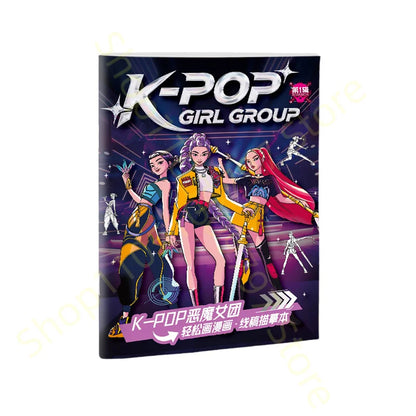 Kpop Demon Hunters Coloring Book Anime Character Rumi Mira Zoey Cute Line Drawing Tracing Sketch Copying Picture Book Kids Gifts