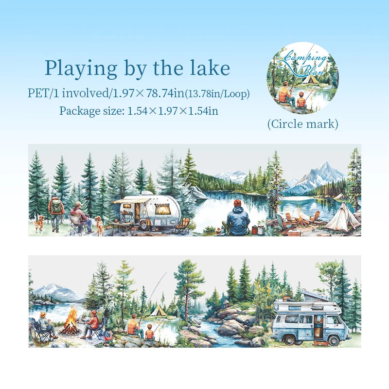 1 Roll Nature Camping Theme Scenic PET Tape for Scrapbooking DIY Collage Material Phone Case Notebook Decoration