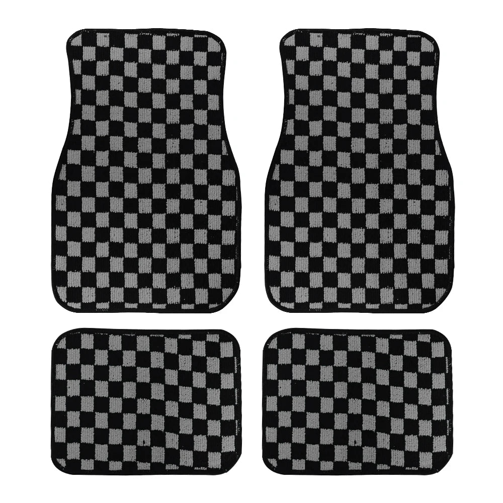 4Pcs JDM Racing  Plush Floor Mat Checkers Vehicle Front Rear Carpets Universal Car Floor Carpet Rugs Non-Slip Car Decoration