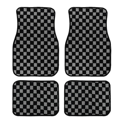 4Pcs JDM Racing  Plush Floor Mat Checkers Vehicle Front Rear Carpets Universal Car Floor Carpet Rugs Non-Slip Car Decoration