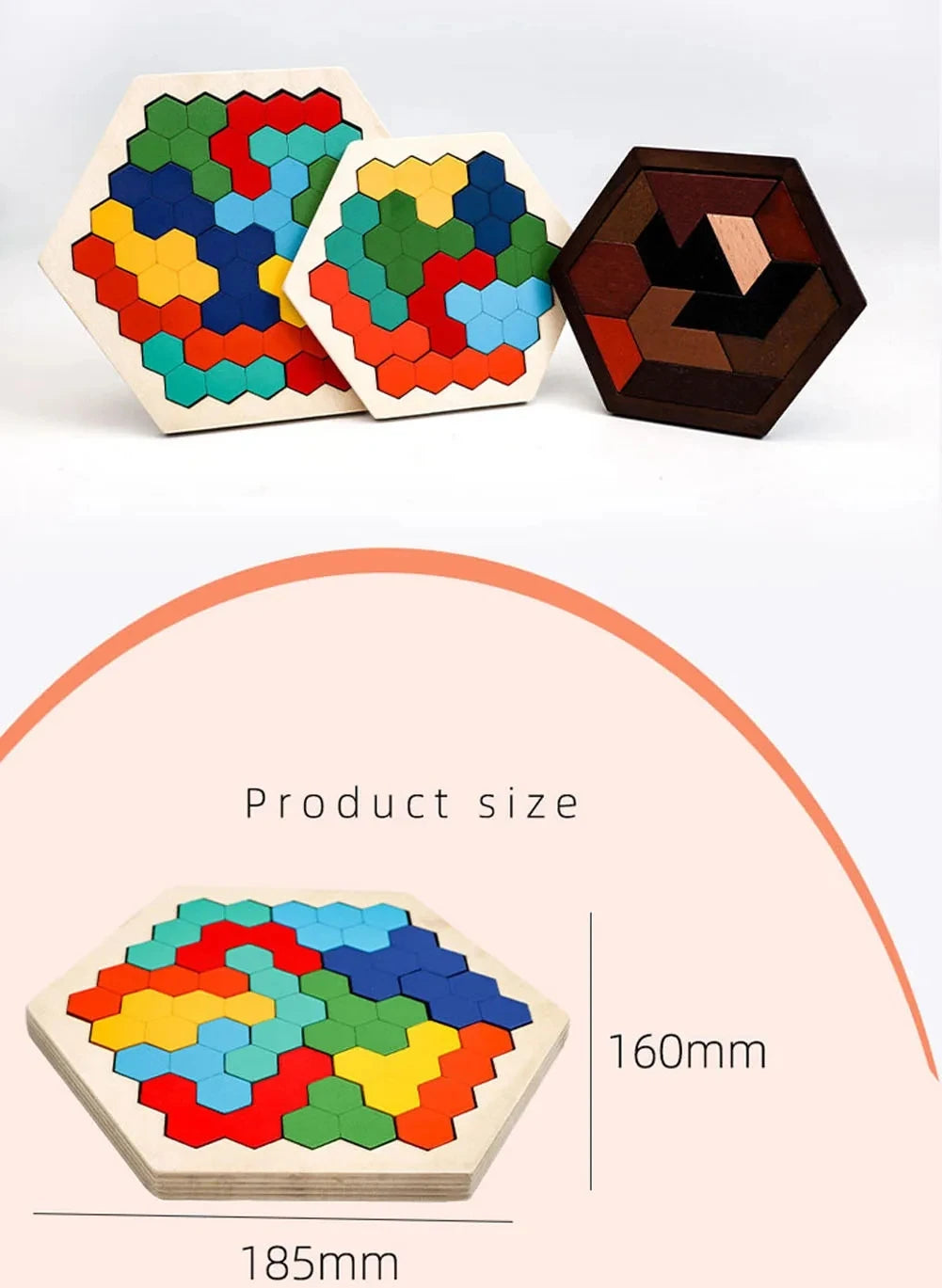 Hexagonal Wooden Puzzles Educational Toys For Children Kids Preschool Tangram Board Brain IQ Test Game Montessori Toys Gifts
