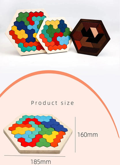 Hexagonal Wooden Puzzles Educational Toys For Children Kids Preschool Tangram Board Brain IQ Test Game Montessori Toys Gifts