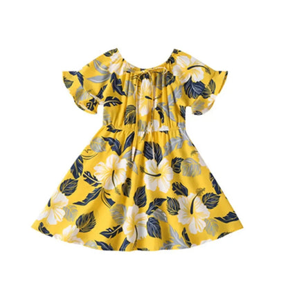 Holiday Family Matching Look Dad Son Resort Tops + Shorts Two Piece Outfit SetsYellow Clothes Mom Daughter Beach Dress Vacation