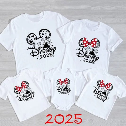 2025 Disney Trip Mickey Minnie Mouse Family Matching Shirts Cotton Dad Mom Bro Sis Kids T Shirt Baby Rompers Matching Clothes