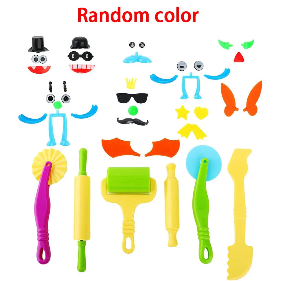 Playdough Molds Dough Accessories Handicraft Toys Cutter Roller Hat Eyes Nose Plasticene Models Kindergarten Kids DIY Crafts