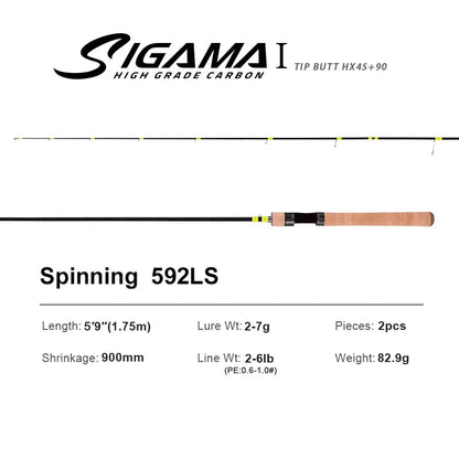 SIGAMA1 Ultralight Carbon Rods MF Action Spinning Casting Fishing Rods Perch Rod 2 section UL L power Travel Rod