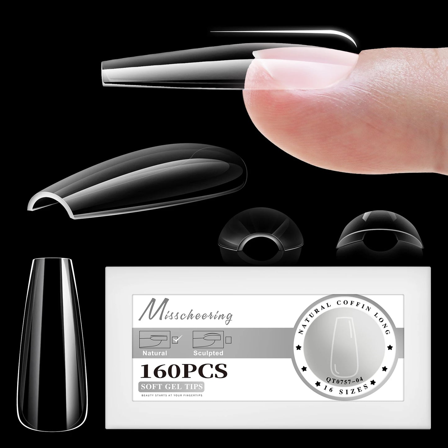 XS-L Nature Soft Gel False Nail Tips Full Cover Press on Almond Capsules Coffin Artificial Glossy Fake Nails Extension 16 Sizes