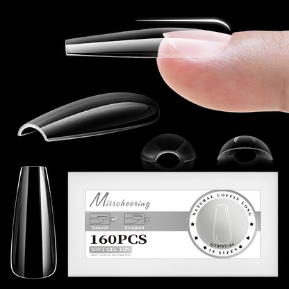 XS-L Nature Soft Gel False Nail Tips Full Cover Press on Almond Capsules Coffin Artificial Glossy Fake Nails Extension 16 Sizes
