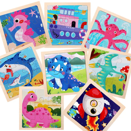 New 9piece Wooden 3d Puzzle Cartoon Animal Vehicle Intelligence Jigsaw Puzzle Game Montessori Educational Toys for Children