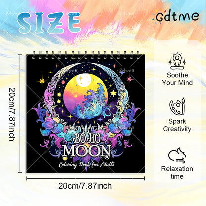 BOHO MOON Coloring Book for Adult Featuring Spiral binding 24pages for Relaxation Kid Educational DIY Painting Drawing Book