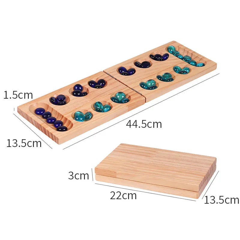 Foldable Mancala Board Game - Fun Classic Table Game with Wooden Board for Adults & Kids