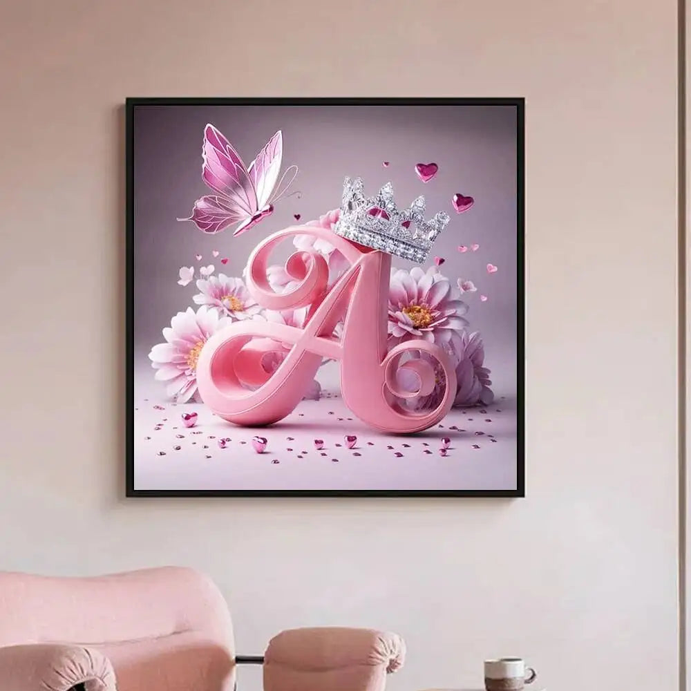 Huacan New Arrivals Diamond Painting Crown Letters  Full Drill Mosaic Butterfly Alphabet Art Wall Decor For Home Craft Kit