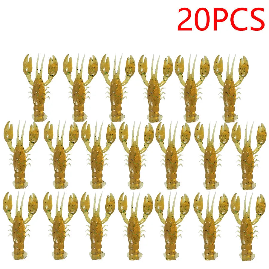 20pcs Crawfish Artificial Bait Shrimp Lobster Claw Lure For Bass Trout Pike Salmon Soft PVC Fishing Lures Swimbait 5.5cm/2.3g