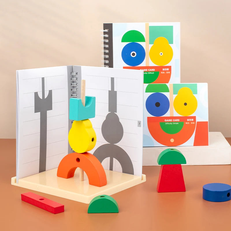 Wooden Building Blocks with 3D Stereo Projection space shadow matching puzzle and early education assembly toys