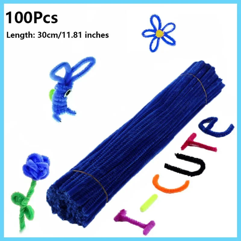 100pcs Colorful Chenille Stems Pipe Cleaners Plush Tinsel Stem Wired Twist Sticks Hair Strip Craft DIY Educational Toys Handmade