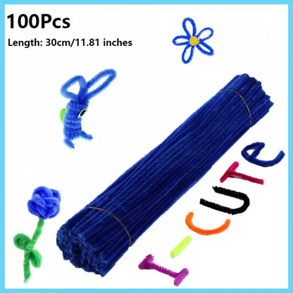 100pcs Colorful Chenille Stems Pipe Cleaners Plush Tinsel Stem Wired Twist Sticks Hair Strip Craft DIY Educational Toys Handmade