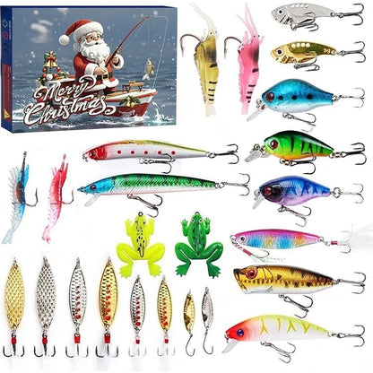24 Days Fishing Lures Set Fishing Lure Advent Calendar Xmas Surprise Fish Bait Gift for Fishing Lovers Father Boyfriend Brother