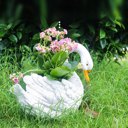 Swan-Shaped Bonsai Planter Animal Theme Garden Pot Roman Pillar Style Decoration Courtyard Landscape Ornament Elegant
