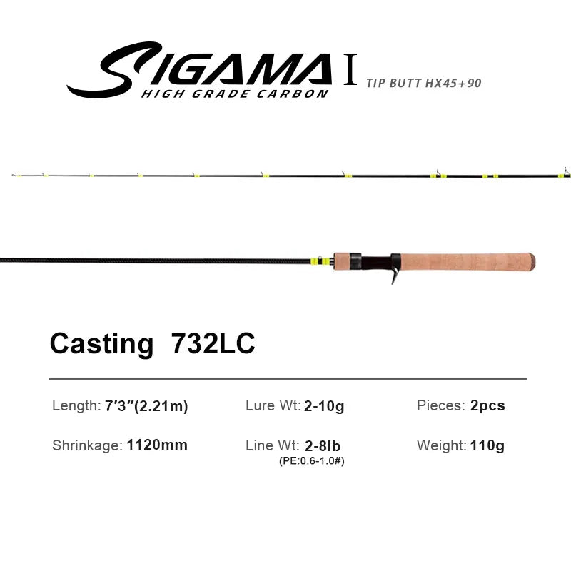 SIGAMA1 Ultralight Carbon Rods MF Action Spinning Casting Fishing Rods Perch Rod 2 section UL L power Travel Rod