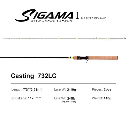 SIGAMA1 Ultralight Carbon Rods MF Action Spinning Casting Fishing Rods Perch Rod 2 section UL L power Travel Rod