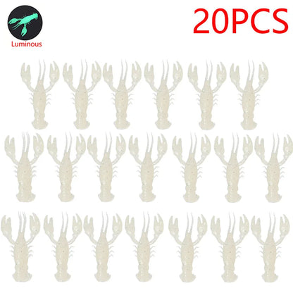 20pcs Crawfish Artificial Bait Shrimp Lobster Claw Lure For Bass Trout Pike Salmon Soft PVC Fishing Lures Swimbait 5.5cm/2.3g