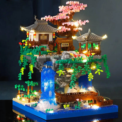 Cherry Blossom Micro Blocks: Chinese Courtyard Model Kits with Peach Pond for Collectors